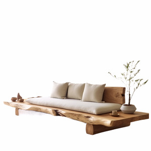Divano a Tre Posti <span class=keywords><strong>in</strong></span> <span class=keywords><strong>Legno</strong></span> Massello Stile Wabi-Sabi, Rivestimento Rimovibile e Lavabile, Bordo <span class=keywords><strong>Naturale</strong></span> per Hotel, Homestay e Soggiorno - Product Image 5