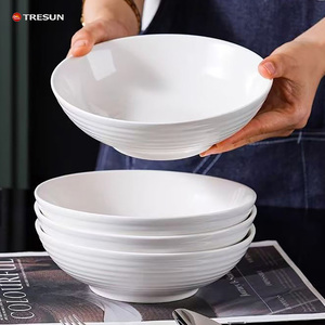 Bol en céramique blanc pur de style nordique, résistant au micro-ondes, vaisselle de table émaillée pour la maison, bols à salade, à soupe et à nouilles - Product Image 1