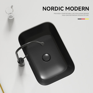 Lavabo Rectangular de Cerámica Negro Mate para Instalar Bajo Encimera, Sin Orificios, Lavabo Liso para Baño - Product Image 2