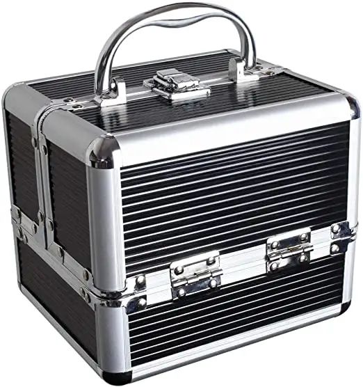 صندوق مكياج ، علبة مستحضرات تجميل متينة ، علبة تجميل-4 صواني قابلة للطي مع مقبض للحمل.