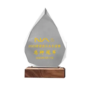 Cheap Blank Crystal Glass Trophy Wooden Base Plaque Award