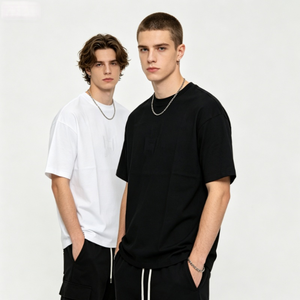 Men's Oversized O-Neck Short Sleeve T-Shirt Solid Color Cotton Casual Jersey Fit Regular Length Black <b>White</b> - Product Image 1