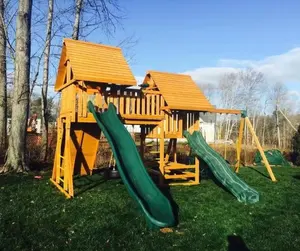 New arrival children outdoor playground items wooden playground equipment outdoor wood playhouse