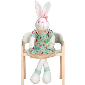 دمية أرنب عيد الفصح جالس مع سلة زهور محشوة بقطن البولي بروبيلين باللون الأخضر - ديكور منزلي لطيف - Product Image 3