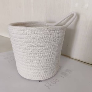 Cotton <b>Rope</b> Woven <b>Basket</b> Round <b>Storage</b> <b>Basket</b> Wall Mounted With Handle For Home Organization And Decor - Product Image 2