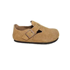 Unisex Genuine Leather Flats Buckle <b>Clogs</b> Cork Sole Slip-on Round Toe Casual Shoes for All Seasons - Product Image 2