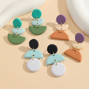 ต่างหูระย้ายาวทำจากเซรามิกอ่อนนุ่มรูปทรงเรขาคณิตดินเหนียวสไตล์แฟชั่นฤดูร้อนชายหาดวันหยุดฤดูร้อน - Product Image 3