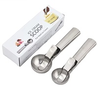 Sendok Es Krim Stainless Steel dengan Mekanisme Pelepas untuk Membuat Bola-bola Gelato, Bola-bola Buah, Bakso, dan Lainnya dengan Bentuk Sempurna