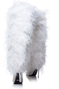 Stivali di Lusso Personalizzati da Donna per l'Inverno con Vere Piume di Struzzo, Punta a Spillo, Tacco <span class=keywords><strong>Alto</strong></span> <span class=keywords><strong>in</strong></span> <span class=keywords><strong>Camoscio</strong></span> e Pelliccia - Product Image 2