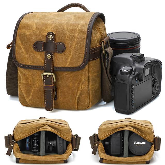 New Arrivals Waxed Canvas Vintage Small Camera Sling Bag SLR DSLR Crossbody Purse for Women Men Photography