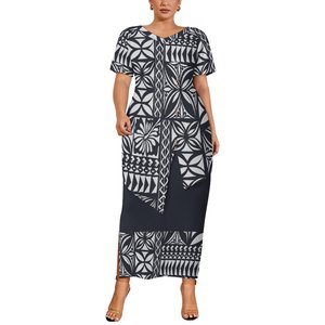 2025 nuovo <span class=keywords><strong>abito</strong></span> da donna estivo polinesiano con stampa tribale Samoa Samoa Puletasi Set completo 2 pezzi - Product Image 3