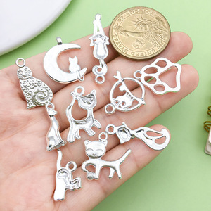 จี้รูปแมวโลหะผสมเงินสไตล์ผสมผสานสำหรับทำเครื่องประดับ DIY จำนวน 20 ชิ้น - Product Image 2