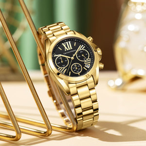 Reloj de cuarzo para mujer, moderno, cronógrafo multifunción de seis manecillas, con correa de acero inoxidable, resistente al agua y con calendario. - Product Image 3
