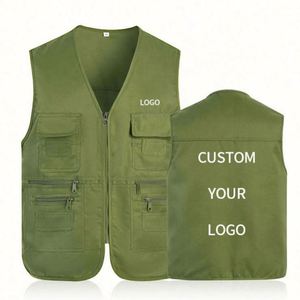 Gilet d'été fin pour homme grande taille, croisé, multi-poches, avec logo personnalisé, idéal pour la photographie et la pêche - Product Image 4