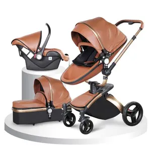 Baby Stroller with Car Seat 3 in 1 PU Leather High Landscape Bebe Poussette Multi-functional Baby Pram Baby Stroller For Travel