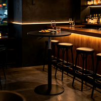 Table de bar moderne minimaliste en bois avec réglage de la hauteur, base en métal noir mat, idéale pour pub, café, maison, îlot de cuisine