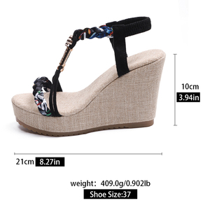 Nouvelles sandales sexy pour femmes à talons hauts, avec lanières tressées colorées et boucle métallique, dessus orné de strass, <span class=keywords><strong>talon</strong></span> <span class=keywords><strong>compensé</strong></span>, semelle en caoutchouc HLei20 - Product Image 4