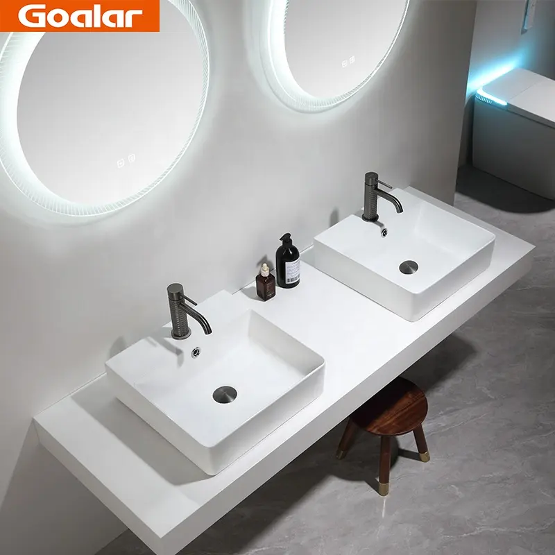 Goalar Manufacturers Sell White Art Basin Easy Clean Rectangular Sinks Ceramic Wash Basin For Bathroom