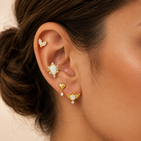 Vente en gros de bijoux de piercing pour cartilage en Titane F136 à dos plat, modèles Labret, clous, boucles d'oreilles, avec Zircon CZ, Opale, Cœur, Croix, Ancre pour Femme