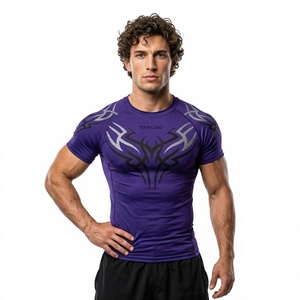 T-shirt de compression à manches courtes pour hommes, en polyester et élasthanne, pour la performance athlétique, la gym, le fitness, la course à pied, la gestion de l'humidité, la pratique sportive - Product Image 3