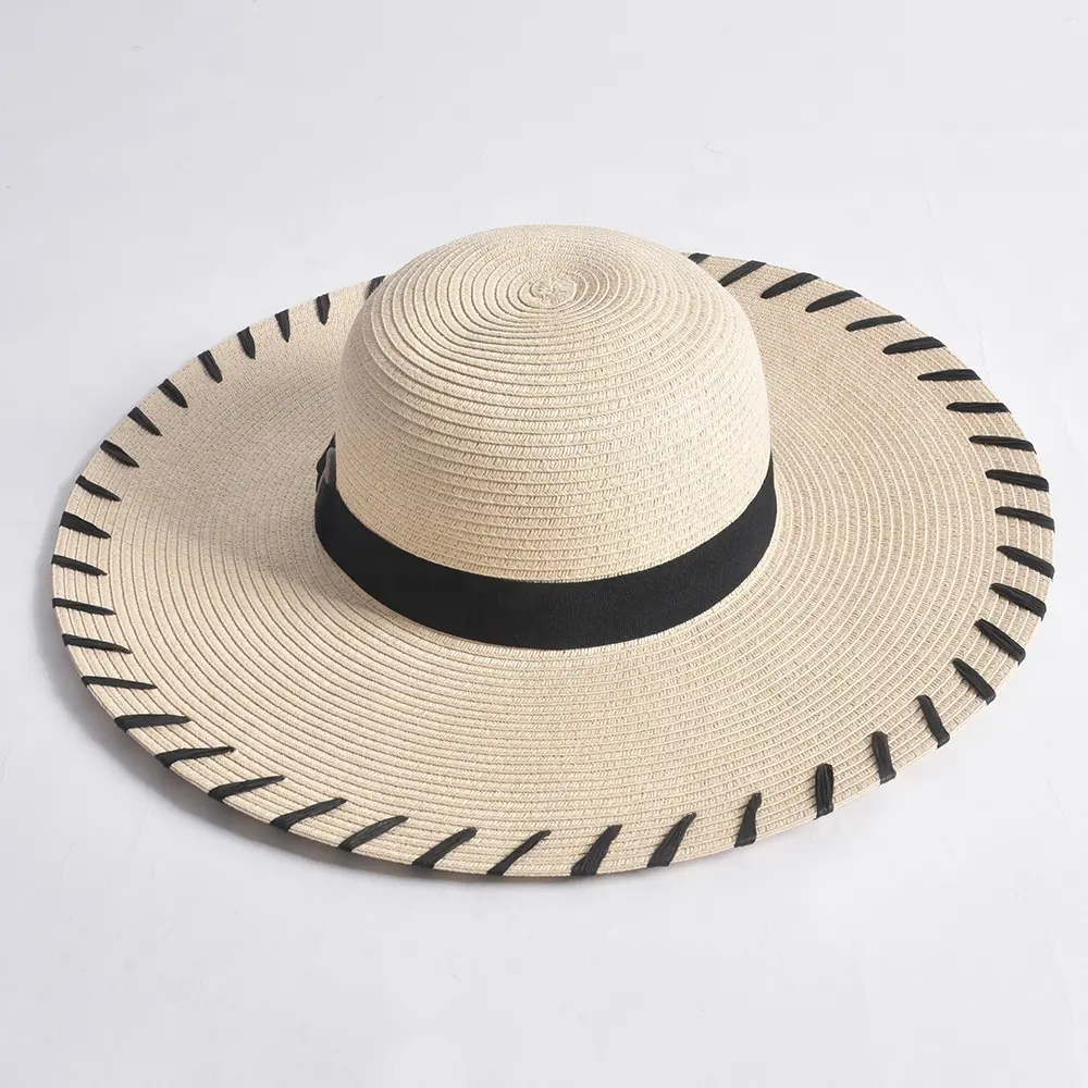 Zomer Floppy Strohoeden Unisex Grote Rand Beschermende Sombreros Strik Strol Hoed