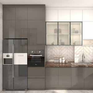 Système d'armoires de cuisine sur mesure de luxe avec portes en verre et éclairage LED de l'usine de Foshan - Product Image 1