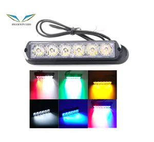 12V-24V Super Bright Front Bumper Grille 6 LED 6W Warning Strobe Flash Light Black Base Red Blue Amber White