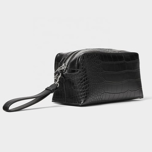 Logo personalizzato borse da toilette in grani di coccodrillo in pelle borsa da bagno da <span class=keywords><strong>uomo</strong></span> borsa nera da viaggio Kit per cosmetici per <span class=keywords><strong>uomo</strong></span> - Product Image 2
