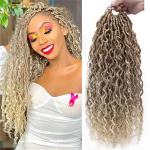 Natural Ombre Goddess Faux Locs With Curls Distressed Water Wave Faux Locs Diy River Locks 18inch Crochet Braids Hair Extensions