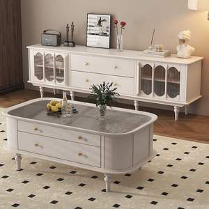 Juego de mesa de centro y mueble para TV de estilo americano retro, de madera maciza, con almacenamiento, para sala de estar, estilo europeo moderno y minimalista. - Product Image 4