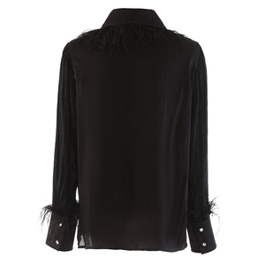 Camicetta estiva di lusso <span class=keywords><strong>con</strong></span> bottoni di diamanti per donna camicia primaverile Casual a maniche lunghe <span class=keywords><strong>con</strong></span> <span class=keywords><strong>piume</strong></span> per occasioni da ufficio - Product Image 2