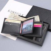 Set Hadiah Pria Terlaris Set Dompet Saku Koin Kulit Asli Kemasan Cantik dan Set Hadiah Gantungan Kunci untuk Hari Ayah