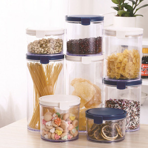 Transparent Airtight Plastic Storage Containers Cylinder Clip-On Lid For Food Grain <b>Cereal</b> Moisture Proof Blue And White 6501 - Product Image 5