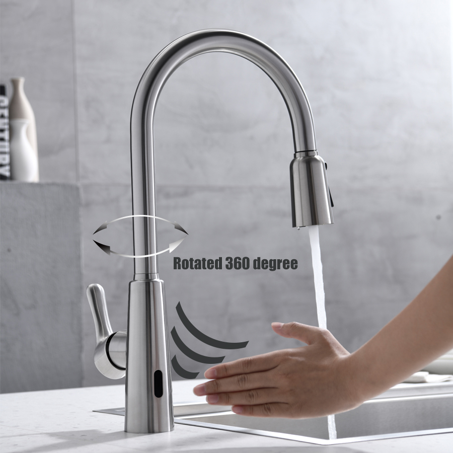 2022 New Multi-function Stainless Steel Induction Sensor Pulling Sink Faucet with 3 Modes