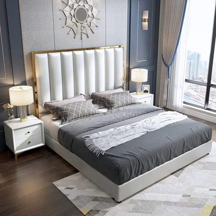 도매 간단한 작풍 침대 방 가구 회색 색깔 MicroFiber 가죽 침대 구조 임금 크기