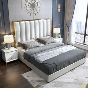 סיטונאי פשוט סגנון מיטת חדר ריהוט גריי צבע מיקרופייבר עור מיטת מסגרת מלך גודל