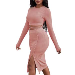 Nouvelle Collection 2025 – Ensemble Deux Pièces <span class=keywords><strong>Femme</strong></span> : Jupe Crayon Côtelée Fendue et Haut Assorti - Product Image 6