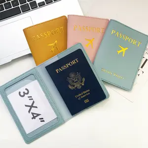 Most Popular Custom Gold Stamp Logo For Travel PU Leather Passport Holder And Luggage Tag Set With Clear Windows