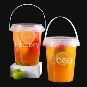 1000ML Custom Logo Kaffee Bubble Tea Drink Barrel Großhandel Einweg Obst behälter PP Clear Bucket Plastik becher mit Deckel