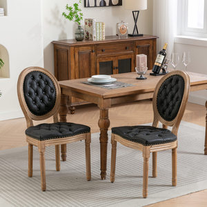 Cadeira de Jantar Moderna com Estrutura de Veludo, Decoração com Fivelas Puxadas à Mão, Acabamento com Pregos, Pernas de Madeira, Conjunto de Móveis para Casa, 2 Peças, Preto SW1839BK - Product Image 2