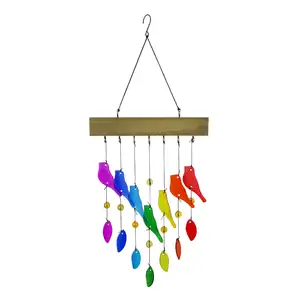 Handcrafted Artistic Crystal Glass & Driftwood Wind Chimes Sandblasted Bird Chimes for Home Yard Patio Garden Decoration