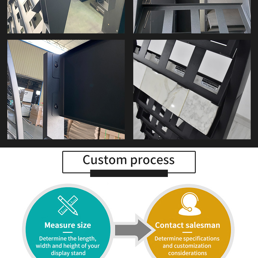 Soportes de suelo personalizados de fábrica que muestran soportes de torre para baldosas de cerámica, piedra, mármol, granito, cuarzo, muestra de exhibición.