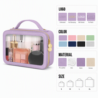 Trousse de Maquillage Portable Transparente avec Fermeture Éclair et Bordure en Cuir – Sac Cosmétique de Voyage pour Rangement de Beauté – Vente en Gros