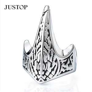 Anillo de Corona de Acero Inoxidable para Hombre JUSTOP, Estilo Punk, Plateado, Anillo de Cóctel para Regalo - Product Image 1