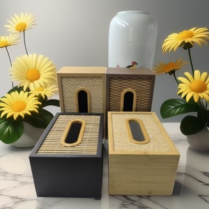 Bamboo Wood Rattan Woven Tissue Box Rectangular Japanese Style Storage Box For Home Living Room Hotel Guesthouse - Product Image 3