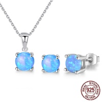 Conjunto de Joyería Místico con Colgante y Pendientes de Plata de Ley S925 con Ópalo Azul de 6mm para Uso Diario Femenino