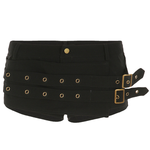 Microfaldas estilo punk Y2K, transpirables, con remaches, cintura ajustable, corte regular, color liso, shorts cortos. - Product Image 6