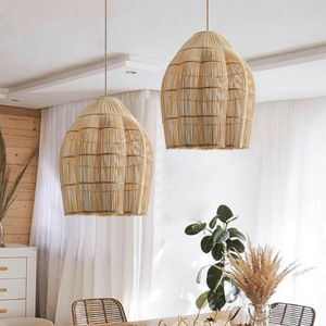 Lampe suspendue en rotin de bambou, abat-jour tissé naturel pour chambre à coucher, salon, décoration de style Zen - Product Image 2