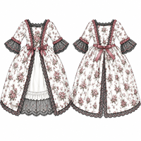 Robe de poupée BJD victorienne personnalisée, style rococo, tenue de poupée à imprimé floral, vêtements de poupée vintage en dentelle, costume long BJD