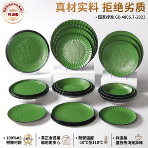 Plato redondo verde de melamina para carne, plato bajo para fiestas, hoteles, comida, café y té - Product Image 4